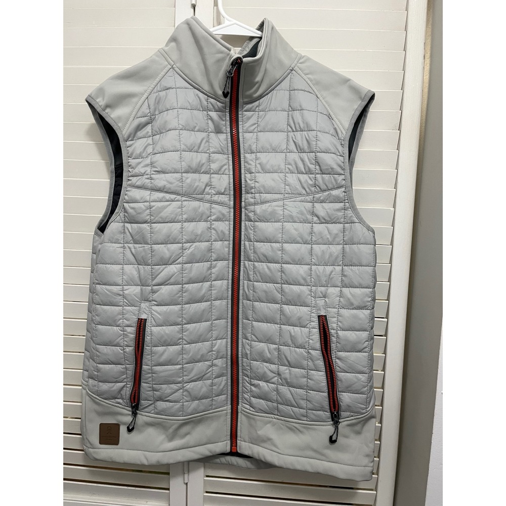 Little Donkey Andy Mens Puffer Vest Gray Orange Trim Quilted Hybrid Size M